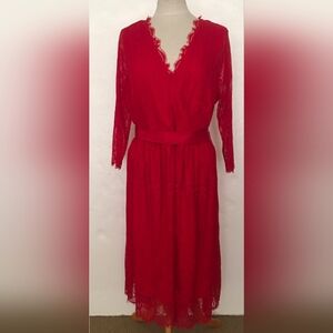 Lane Bryant Vibrant Red Long Sleeve Lace Cocktail Dress